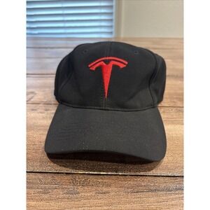 Tesla Stitched Red Logo Adjustable Strap Baseball Hat Cap Black Elon Musk EV